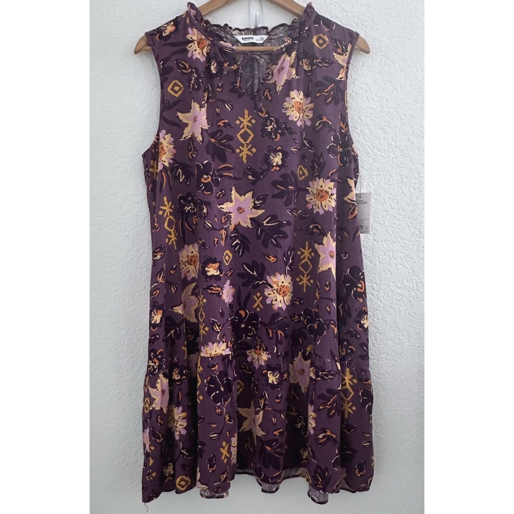 Sonoma‎ Dress Womens XL Petite Floral Sleeveless Linen Rayon Boho Whimsy NWT